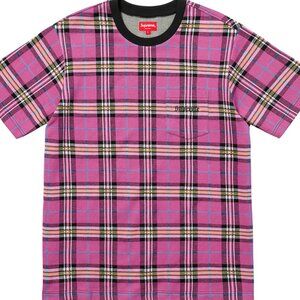 NWT SUPREME JACQUARD TARTAN PLAID POCKET TEE PINK XL